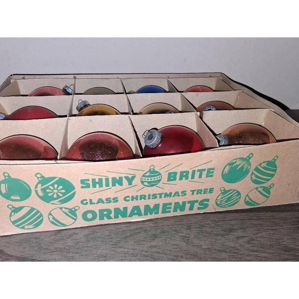 Vintage Shiny Brite Glass Christmas Ornaments Mixed Lot 12 Original Box Bottom